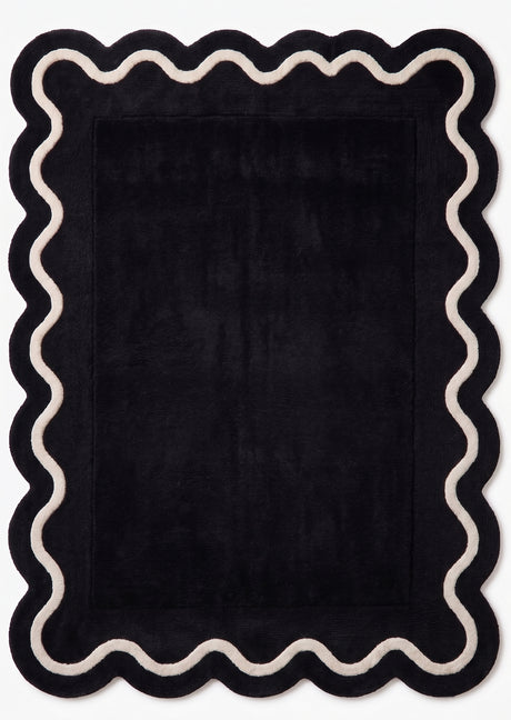 Modern Hand Tufted Wool Rug | Handmade Scalloped Border Carpet