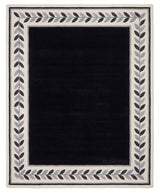 Modern Hand Tufted Wool Rug, Botanical Leaf Border Design