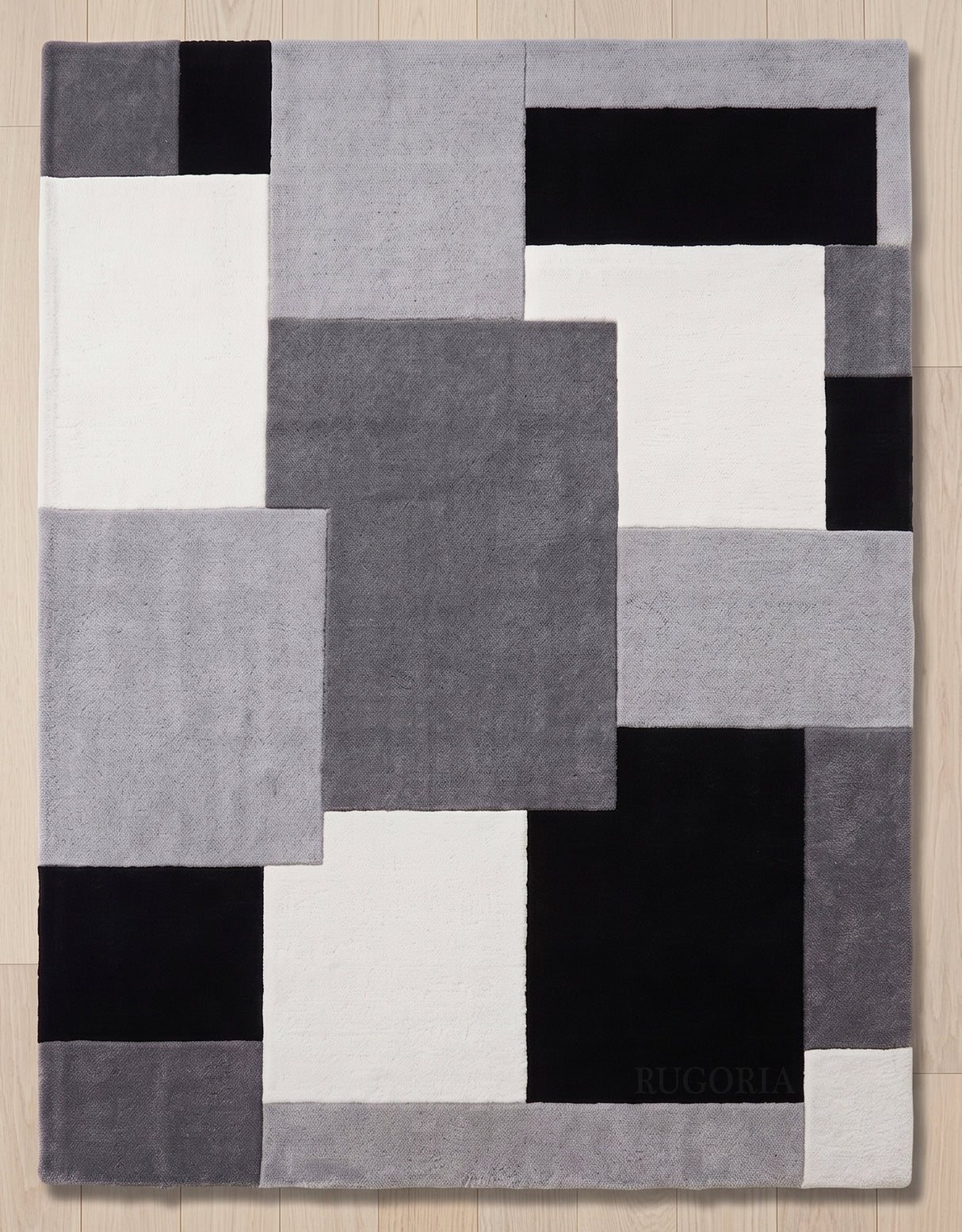 Modern Hand Tufted Wool Area Rug, Geometric Block Pattern
