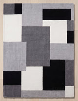 Modern Hand Tufted Wool Area Rug, Geometric Block Pattern