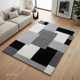 Modern Hand Tufted Wool Area Rug, Geometric Block Pattern