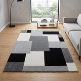 Modern Hand Tufted Wool Area Rug, Geometric Block Pattern