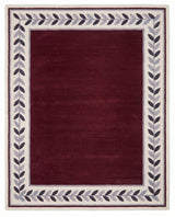 Modern Hand Tufted Wool Rug, Botanical Leaf Border Design