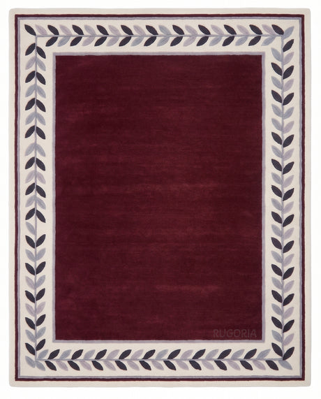 Modern Hand Tufted Wool Rug, Botanical Leaf Border Design