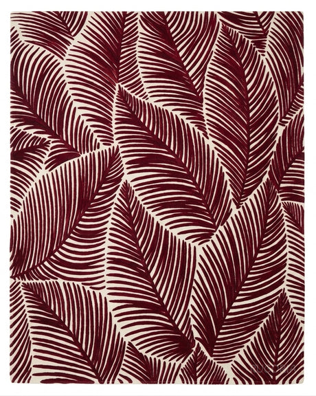 Hand Tufted Wool Area Rug, Tropical Palm Leaf Botanical Design