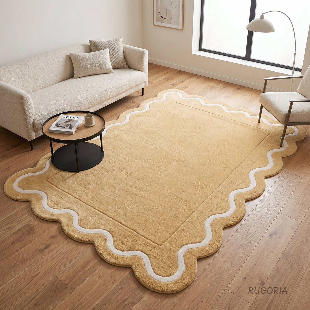 Modern Hand Tufted Wool Rug | Handmade Scalloped Border Carpet