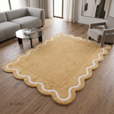 Modern Hand Tufted Wool Rug | Handmade Scalloped Border Carpet