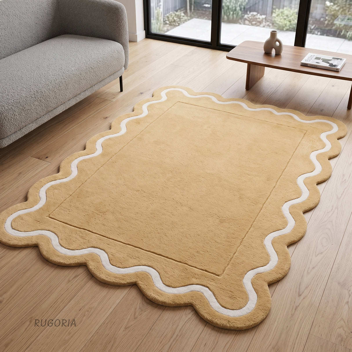 Modern Hand Tufted Wool Rug | Handmade Scalloped Border Carpet
