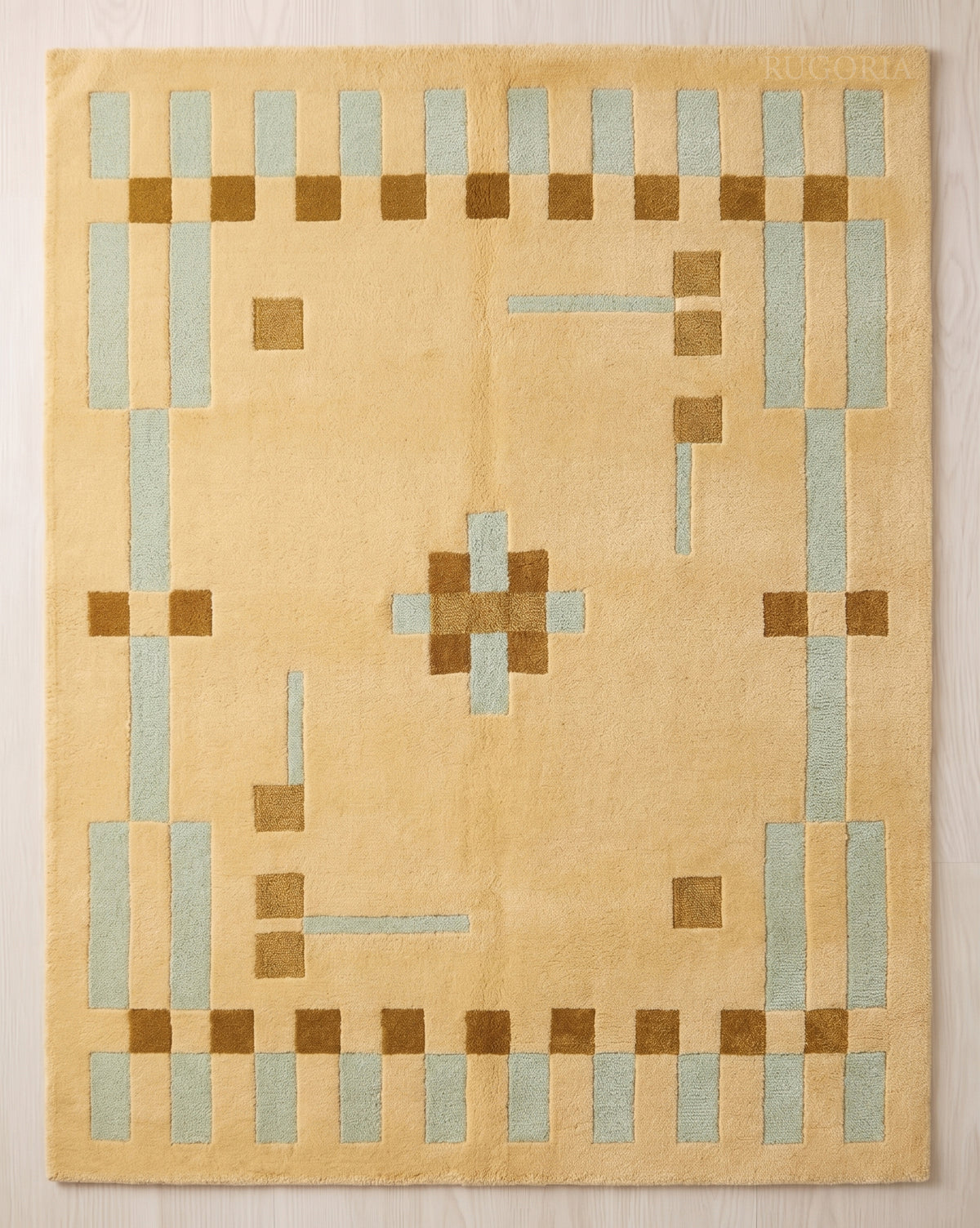 Hand Tufted Wool Rug, Modern Abstract Geometric Border Design