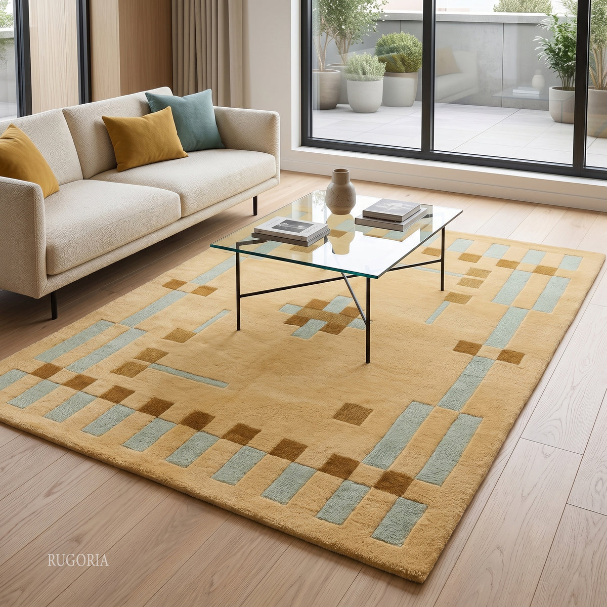 Hand Tufted Wool Rug, Modern Abstract Geometric Border Design