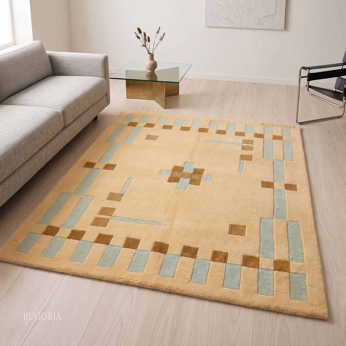 Hand Tufted Wool Rug, Modern Abstract Geometric Border Design