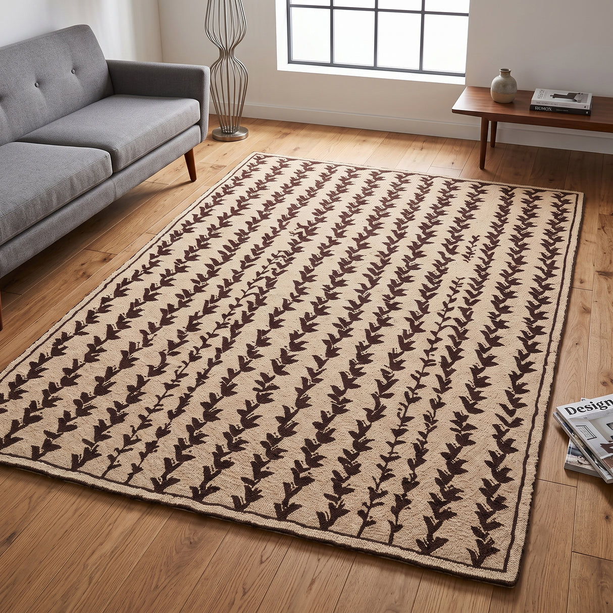 Hand-Tufted Wool Area Rug, Botanical Vine Pattern, Soft Thick Wool Carpet
