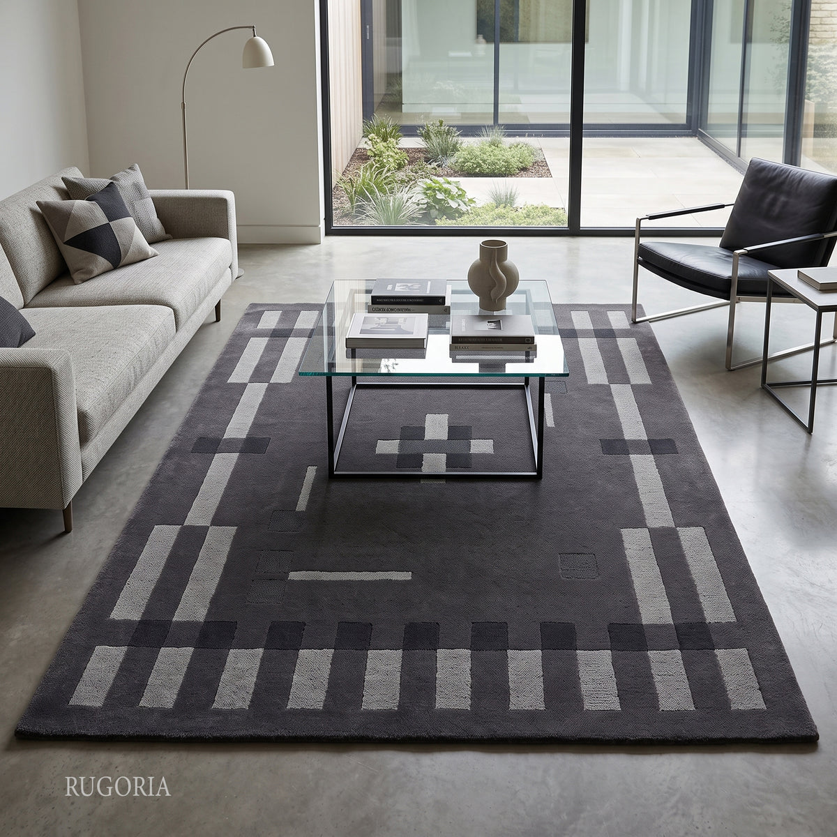 Hand Tufted Wool Rug, Modern Abstract Geometric Border Design