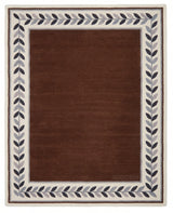 Modern Hand Tufted Wool Rug, Botanical Leaf Border Design
