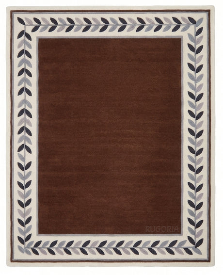 Modern Hand Tufted Wool Rug, Botanical Leaf Border Design