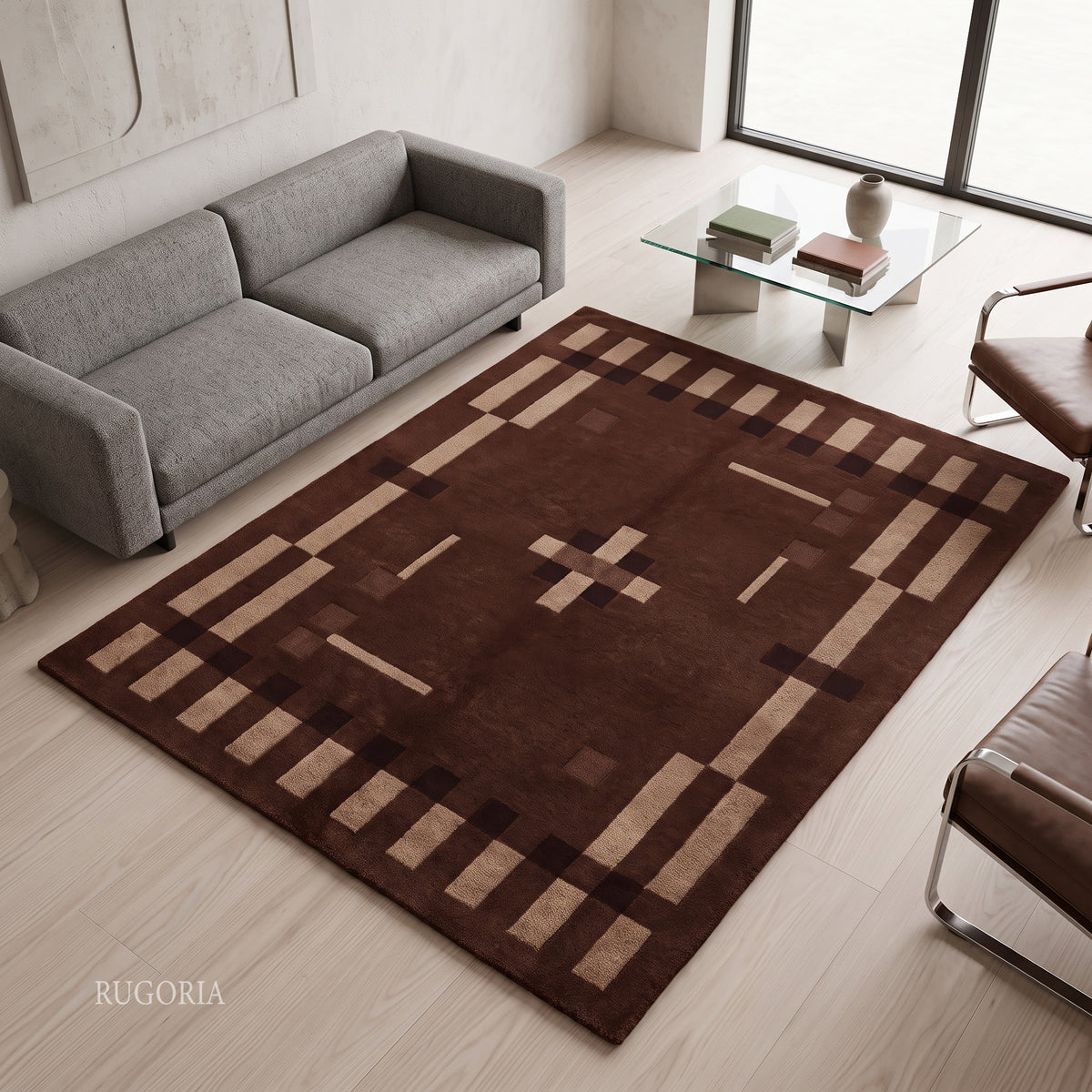 Hand Tufted Wool Rug, Modern Abstract Geometric Border Design