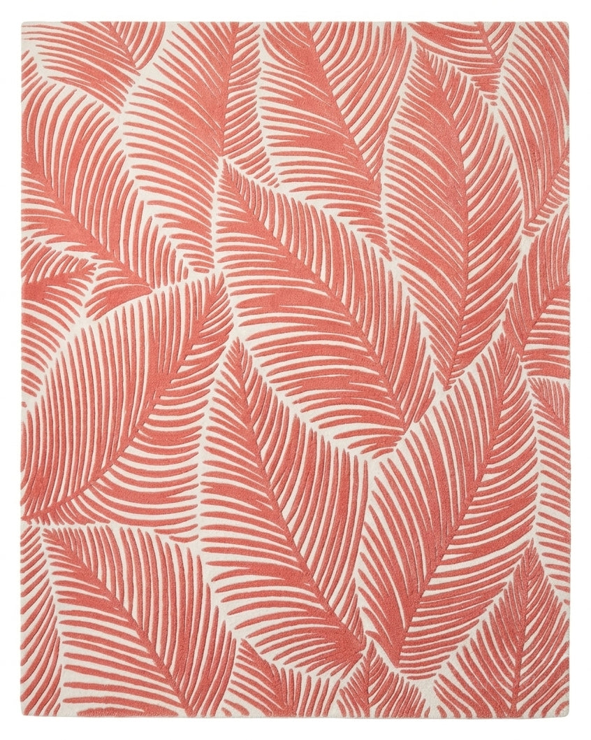 Hand Tufted Wool Area Rug, Tropical Palm Leaf Botanical Design