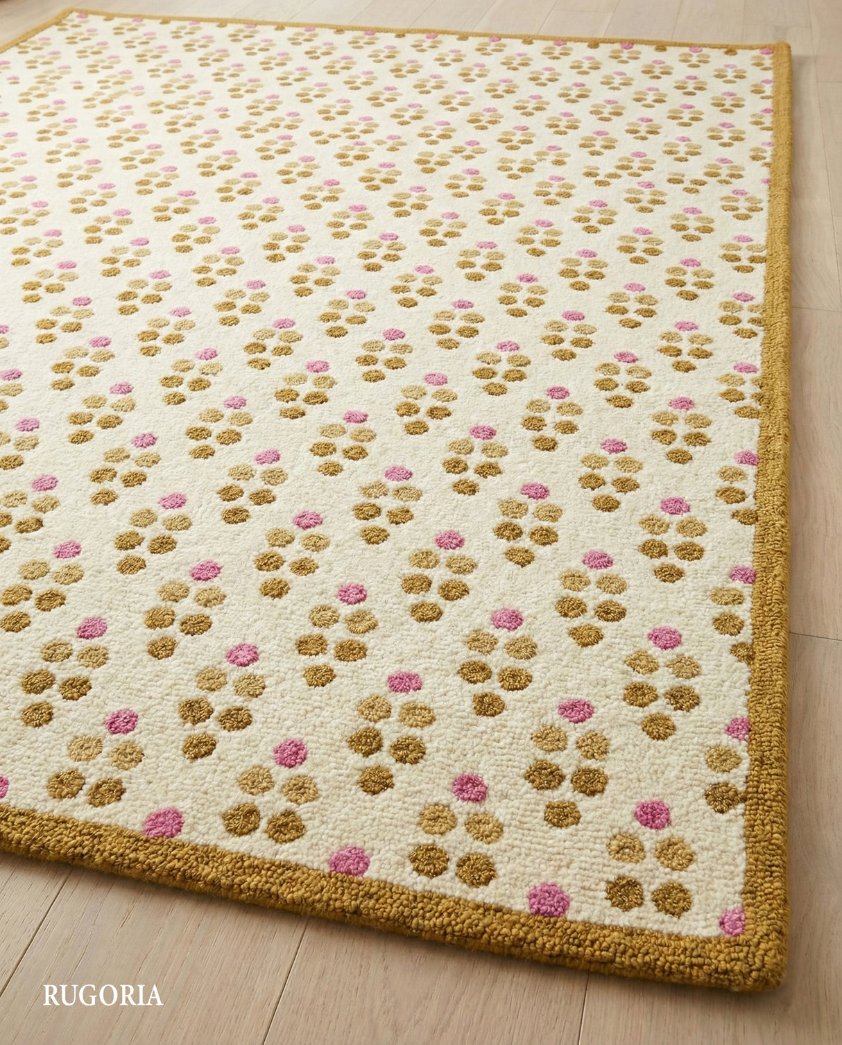 Hand Tufted Wool Area Rug Floral Dot Pattern