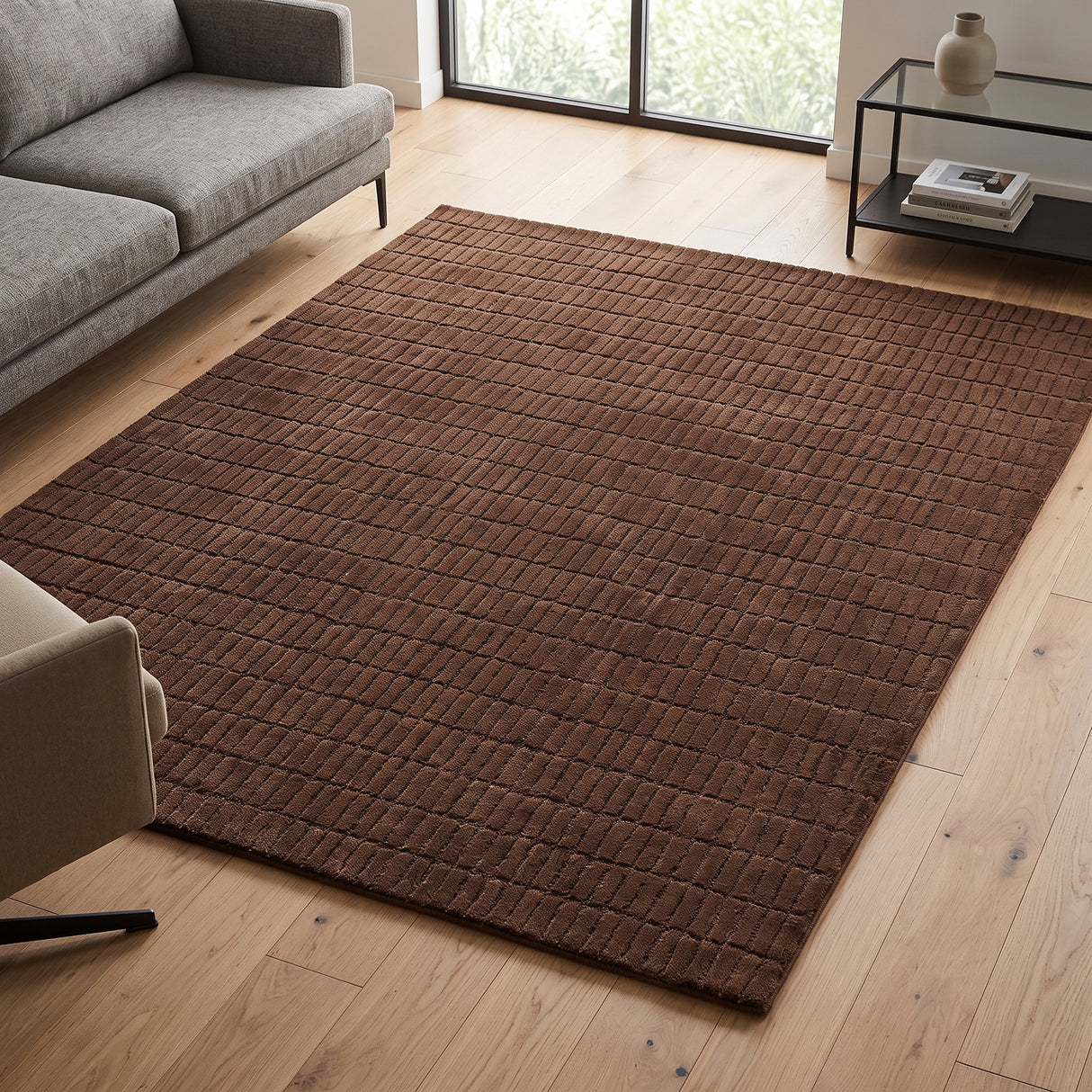 Hand-Tufted 100% Wool Rug – Unique Modern Geometric Grid Pattern