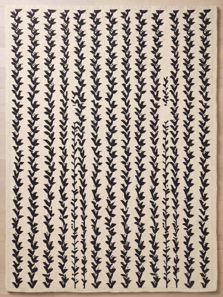 Hand-Tufted Wool Area Rug, Botanical Vine Pattern, Soft Thick Wool Carpet