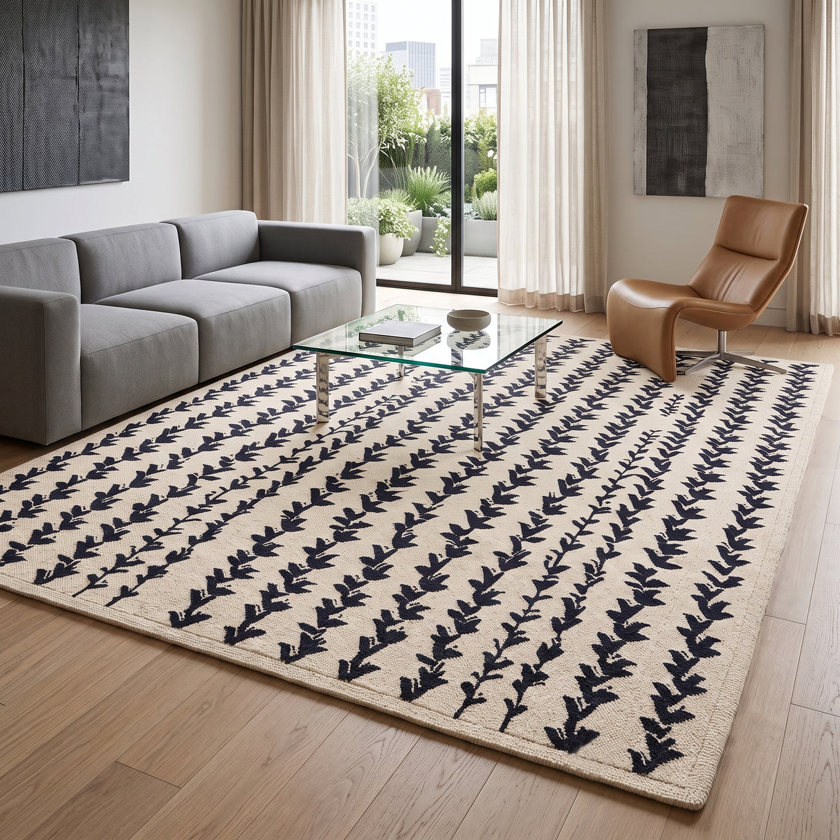 Hand-Tufted Wool Area Rug, Botanical Vine Pattern, Soft Thick Wool Carpet