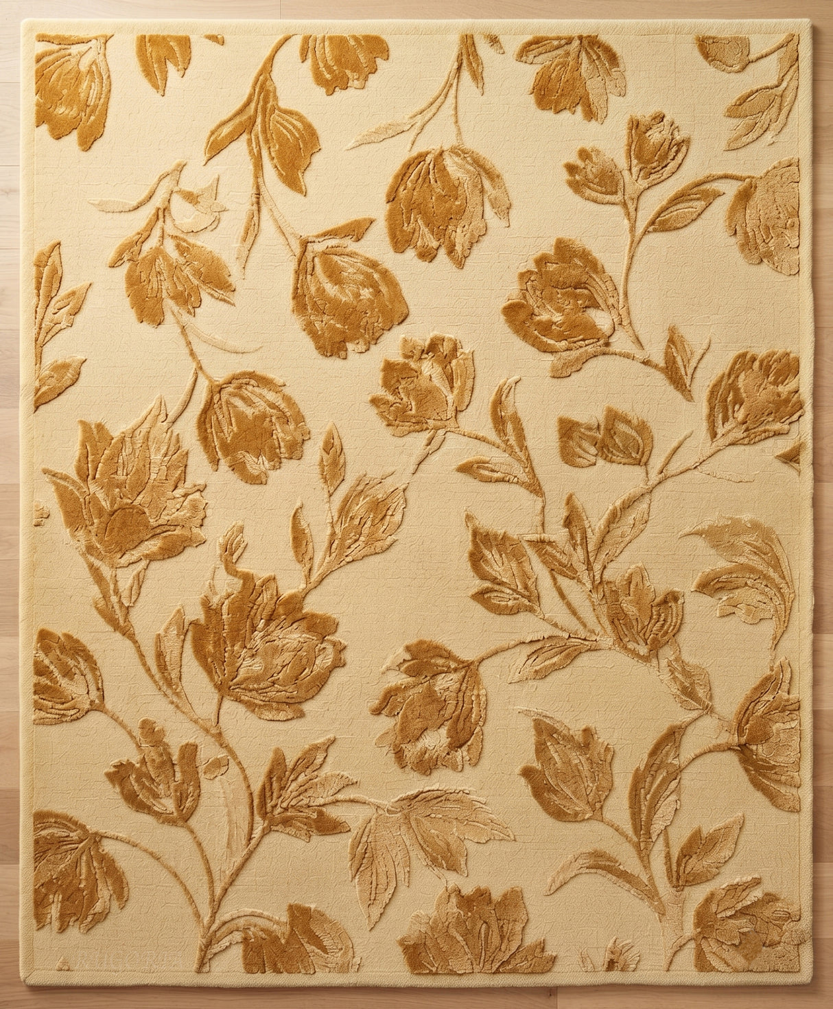 Hand Tufted Floral Wool Area Rug, Raised Botanical Carved Design