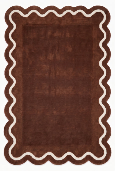 Modern Hand Tufted Wool Rug | Handmade Scalloped Border Carpet