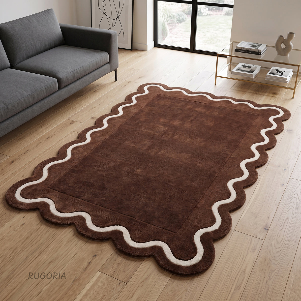 Modern Hand Tufted Wool Rug | Handmade Scalloped Border Carpet
