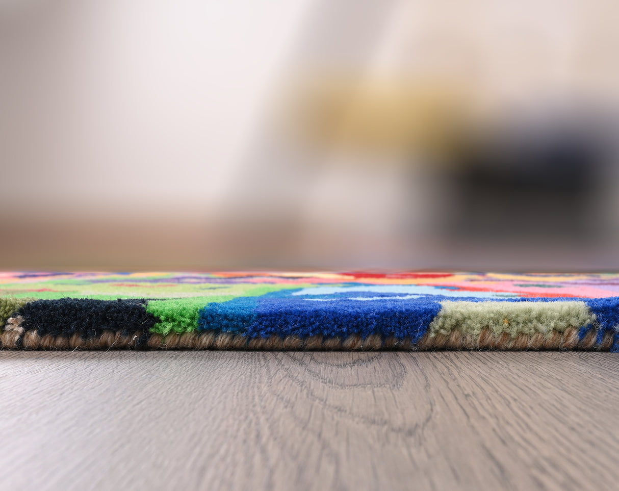 Modern Hand-Tufted Abstract Multicolor Wool Area Rug – Contemporary Brushstroke Pattern