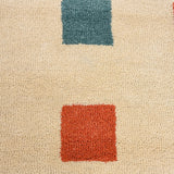 Hand-Tufted 100% Wool Rug – Colorful Squares on Scalloped Cream Base