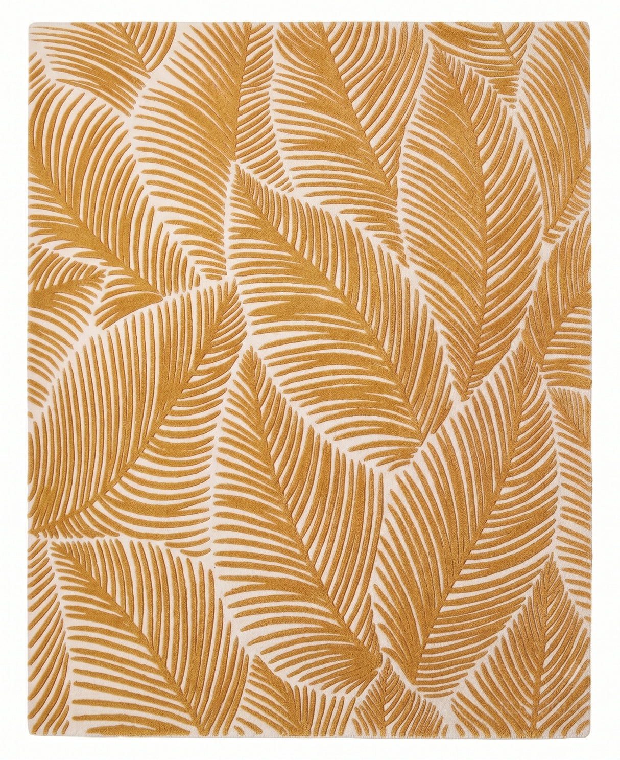 Hand Tufted Wool Area Rug, Tropical Palm Leaf Botanical Design