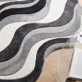 Modern Hand Tufted Wool Area Rug, Abstract Wave Striped Pattern,
