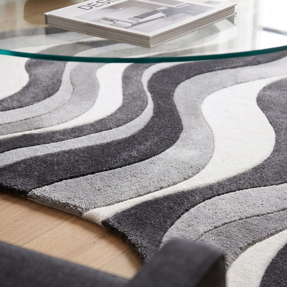 Modern Hand Tufted Wool Area Rug, Abstract Wave Striped Pattern,