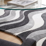 Modern Hand Tufted Wool Area Rug, Abstract Wave Striped Pattern,
