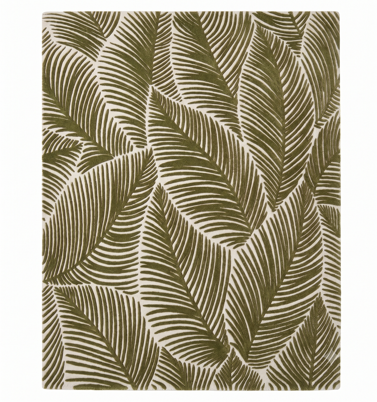 Hand Tufted Wool Area Rug, Tropical Palm Leaf Botanical Design