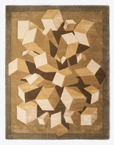Hand-Tufted Wool Area Rug, 3D Cube Design