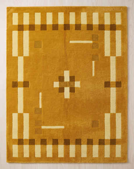 Hand Tufted Wool Rug, Modern Abstract Geometric Border Design