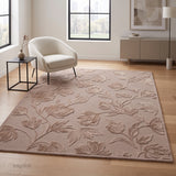 Hand Tufted Floral Wool Area Rug, Raised Botanical Carved Design