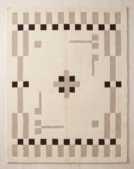 Hand Tufted Wool Rug, Modern Abstract Geometric Border Design