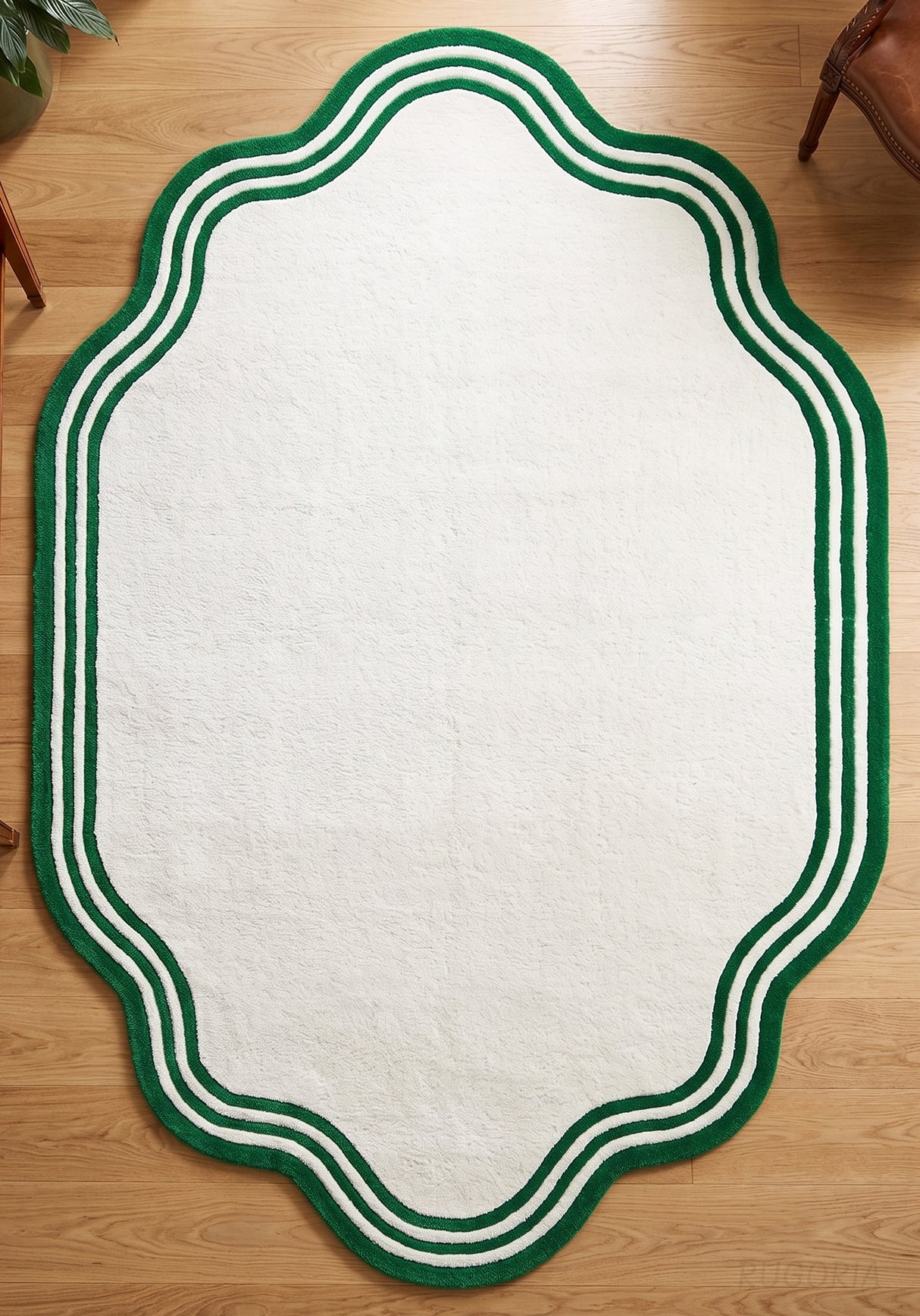 Modern Hand Tufted Wool Area Rug, Scalloped Border Design