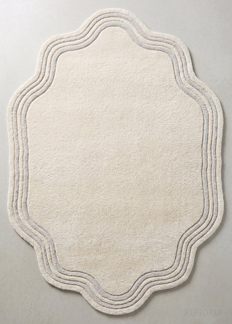 Modern Hand Tufted Wool Area Rug, Scalloped Border Design