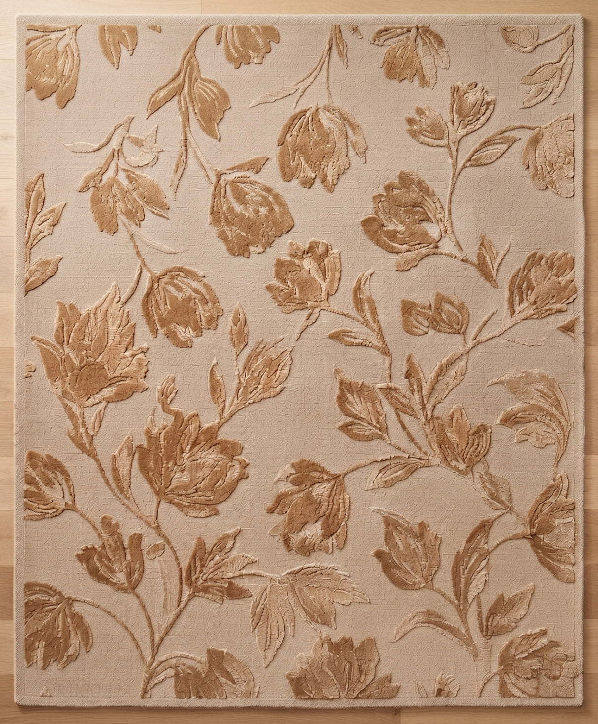 Hand Tufted Floral Wool Area Rug, Raised Botanical Carved Design