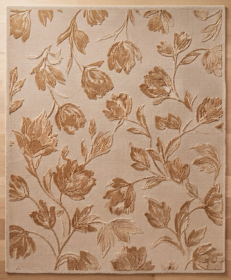Hand Tufted Floral Wool Area Rug, Raised Botanical Carved Design