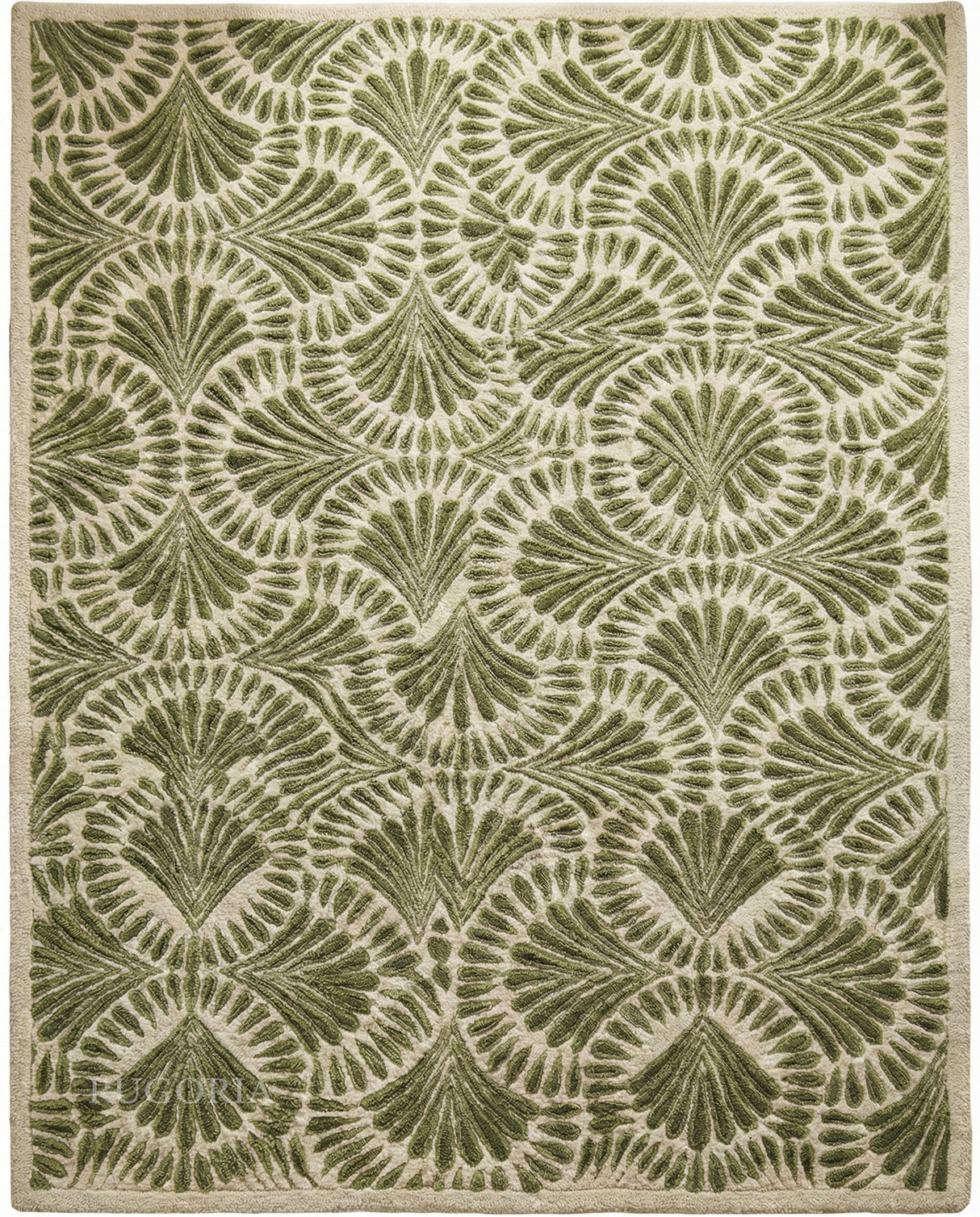 Modern Hand-Tufted Wool Area Rug, Botanical Ginkgo Leaf Design