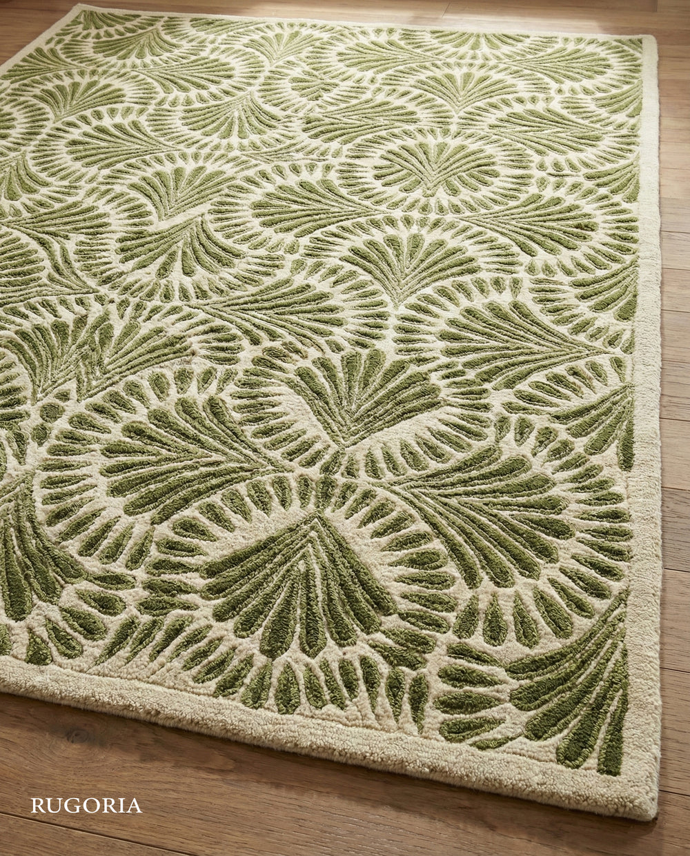 Modern Hand-Tufted Wool Area Rug, Botanical Gesigninkgo Leaf D