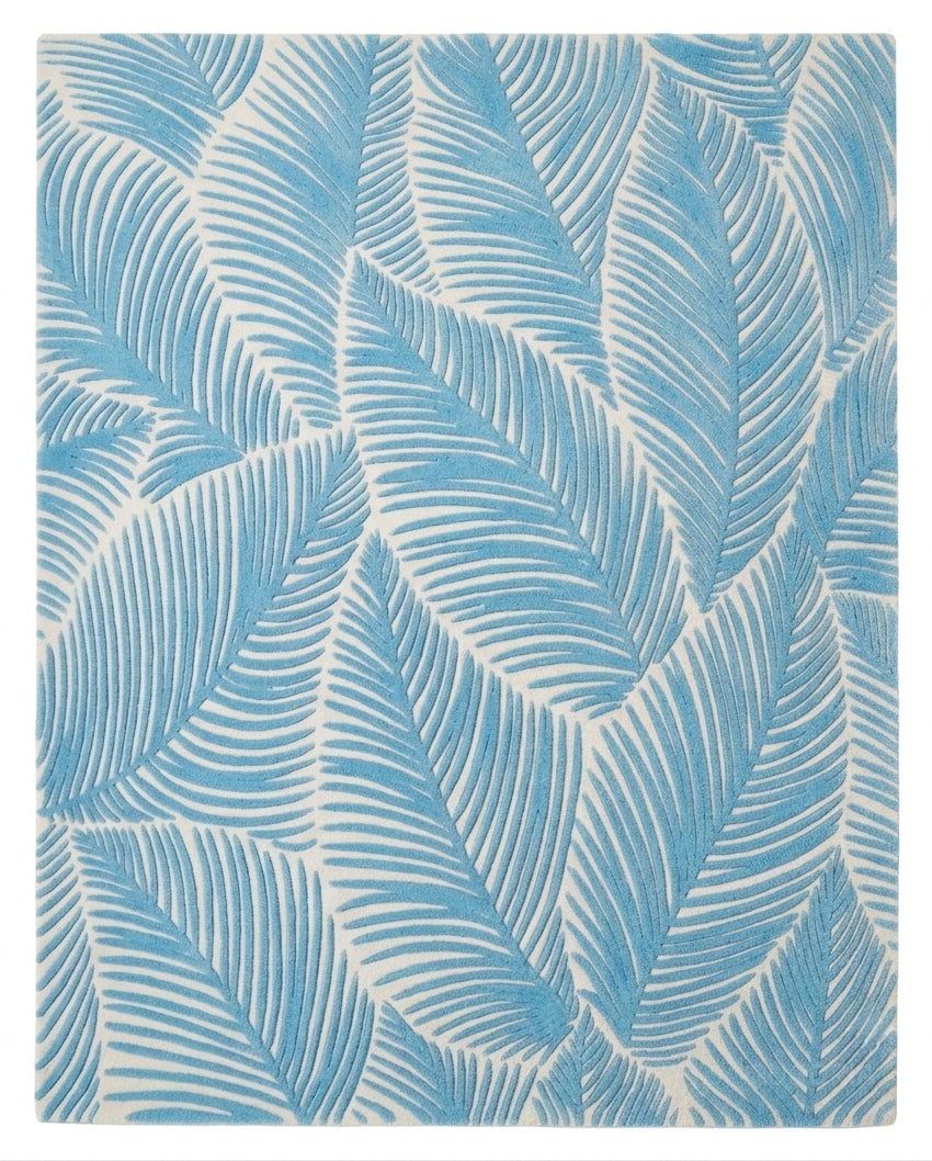 Hand Tufted Wool Area Rug, Tropical Palm Leaf Botanical Design