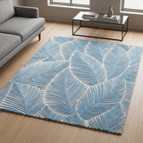 Hand Tufted Wool Area Rug, Tropical Palm Leaf Botanical Design