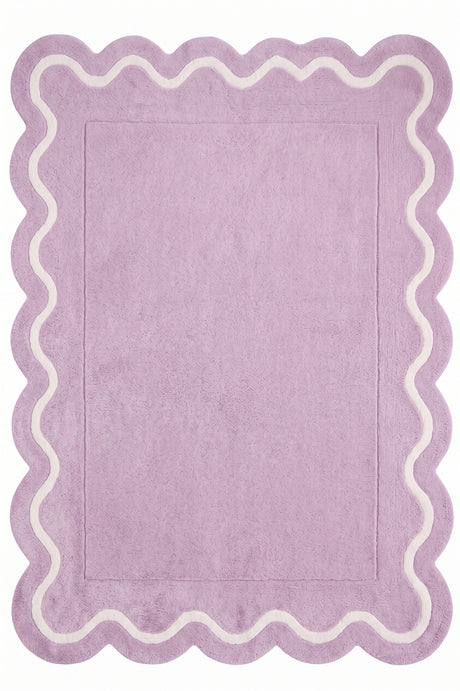 Modern Hand Tufted Wool Rug | Handmade Scalloped Border Carpet