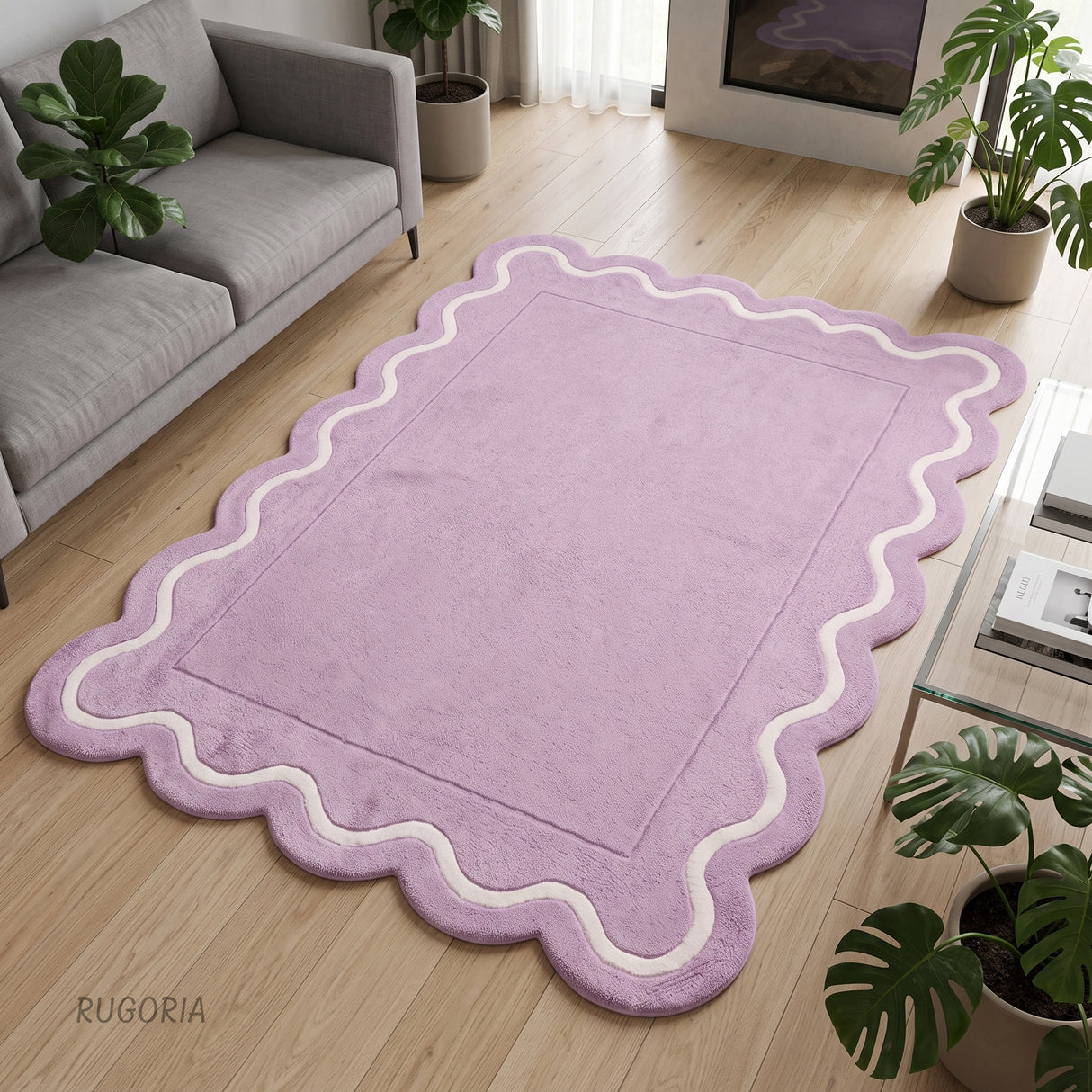 Modern Hand Tufted Wool Rug | Handmade Scalloped Border Carpet
