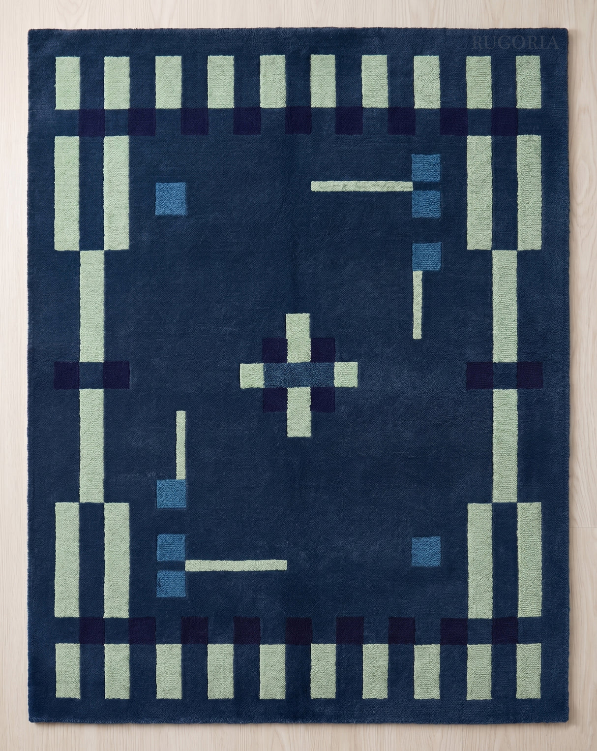Hand Tufted Wool Rug, Modern Abstract Geometric Border Design